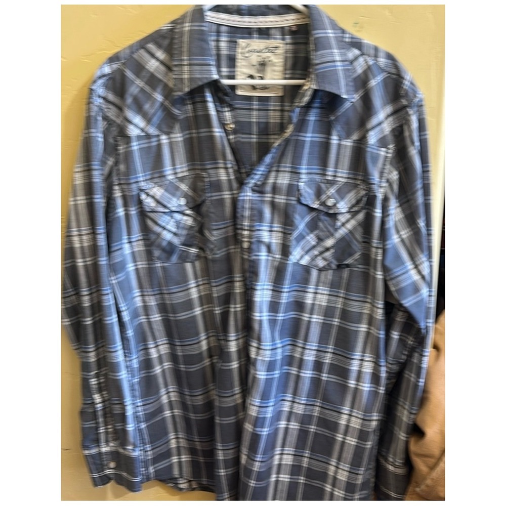 Coastal Plaid Western Shirt Long Sleeve Button Up Casual Mens Size